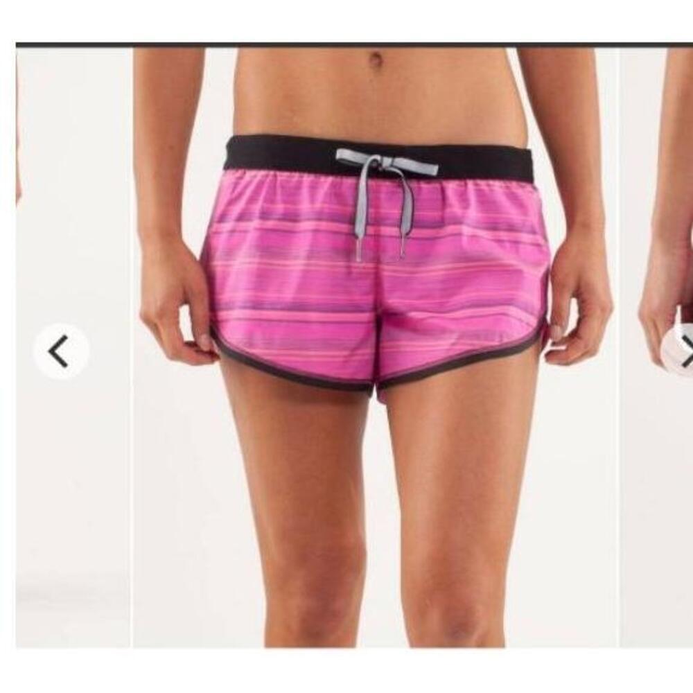 Lululemon Shorts Womens Size 4 Pink Stripe Running Roll Down Drawstring